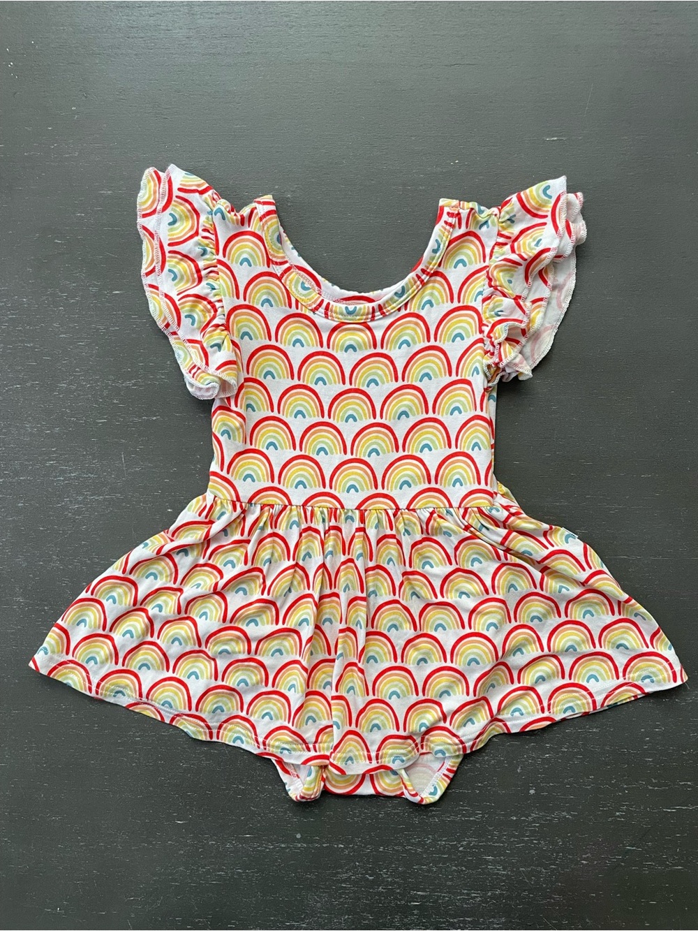 Little Sleepies Ruffle-Sleeve Bodysuit Twirl Dress in Primary Rainbow Print